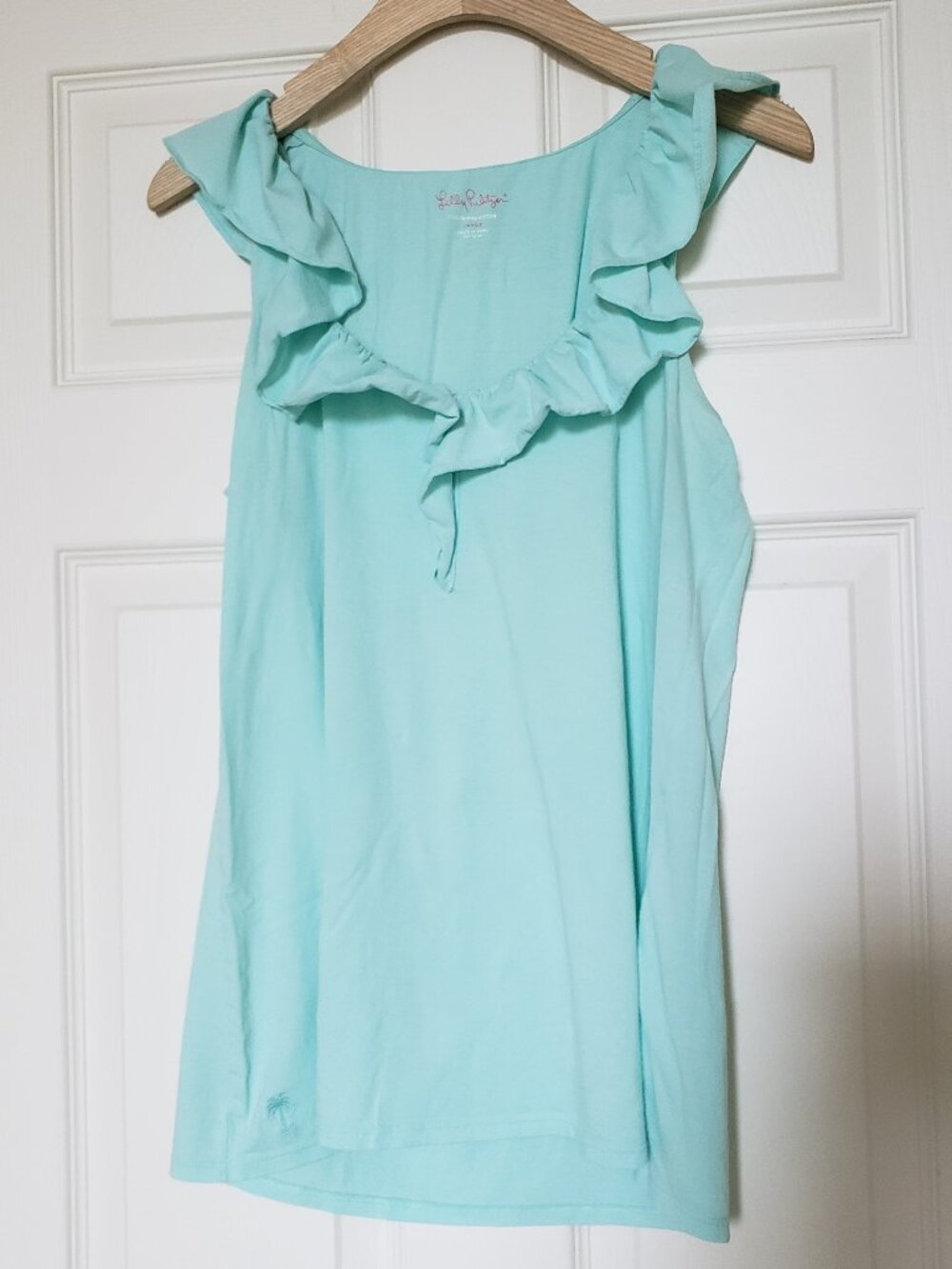 Lilly Pulitzer Women's 100% Pima Cotton Cleo Ruffle Tank Top in Aqua -Size Large